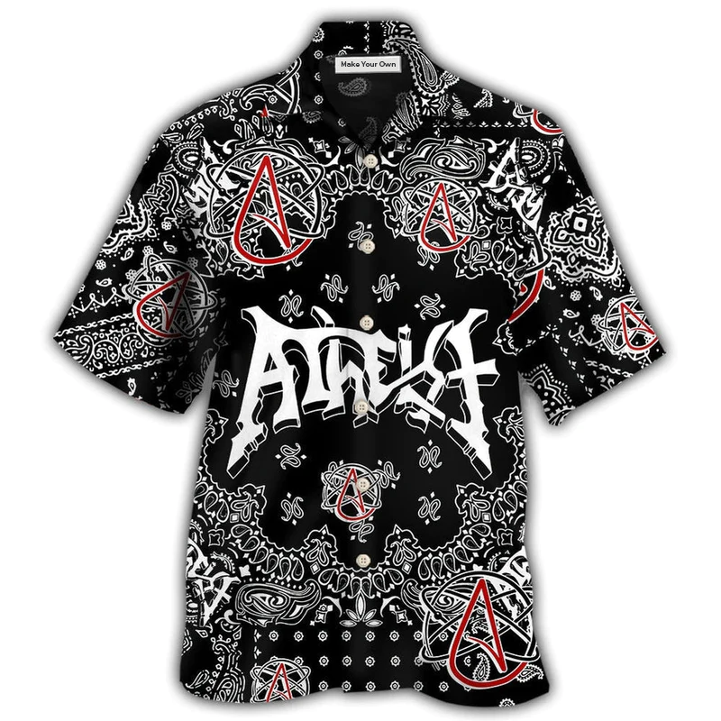 Black White Atheist Paisley Hawaiian Shirt For Resort Getaways And Comfortable Summer Activities