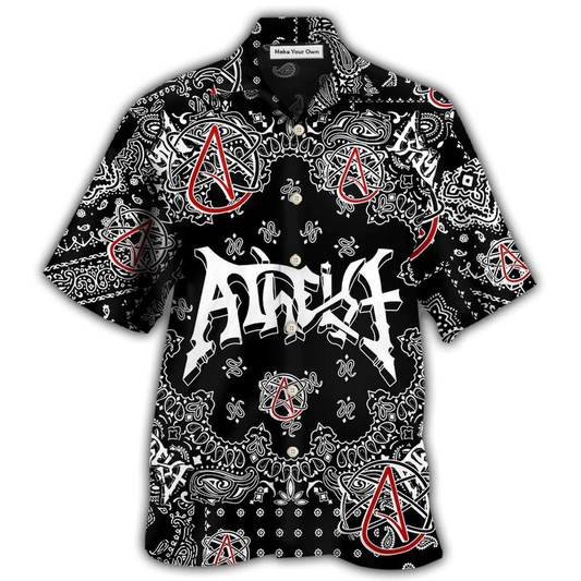 Black White Atheist Paisley Hawaiian Shirt For Resort Getaways And Comfortable Summer Activities