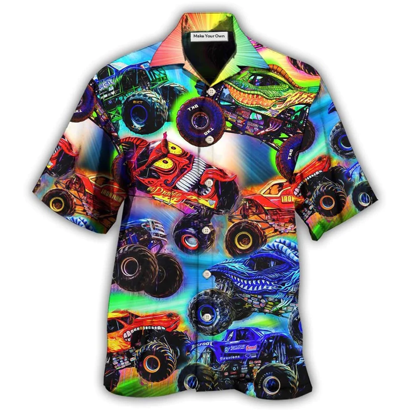 Rainbow Truck Roll Hawaiian Shirt Design Detail For Beach Days And Holiday Travel