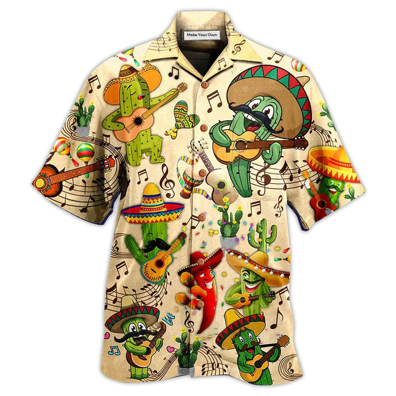 Music Cactus Hawaiian Shirt Pattern Detail For Vacation Travel And Daily Wear