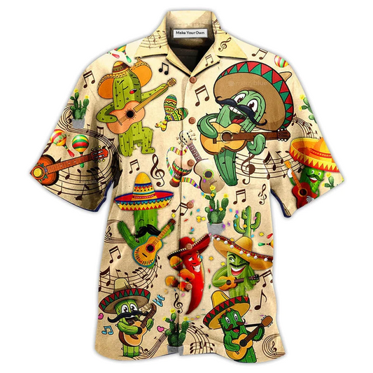 Music Cactus Hawaiian Shirt Pattern Detail For Vacation Travel And Daily Wear
