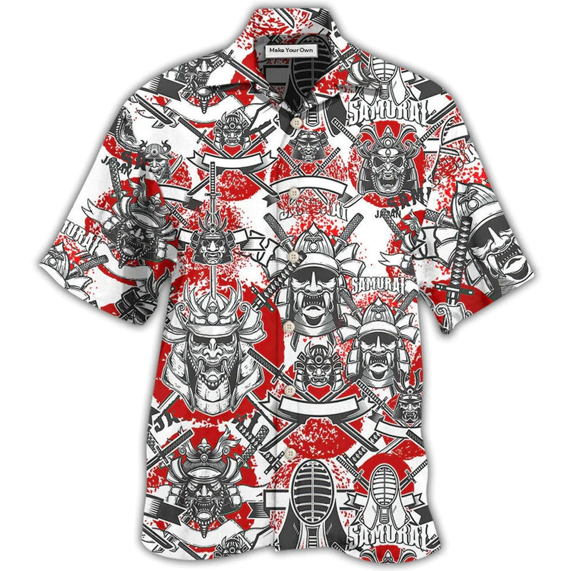 Red Samurai Japan Hawaiian Shirt For Summer Vacation And Beach Travel