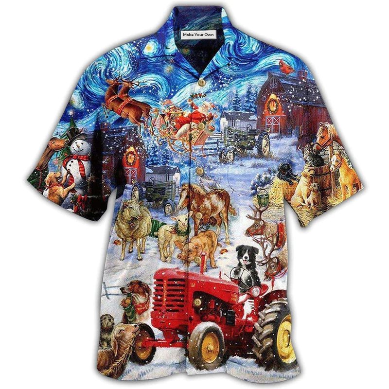 Festive Farm Christmas Hawaiian Shirt Design View For Resort Travel And Thoughtful Gifting