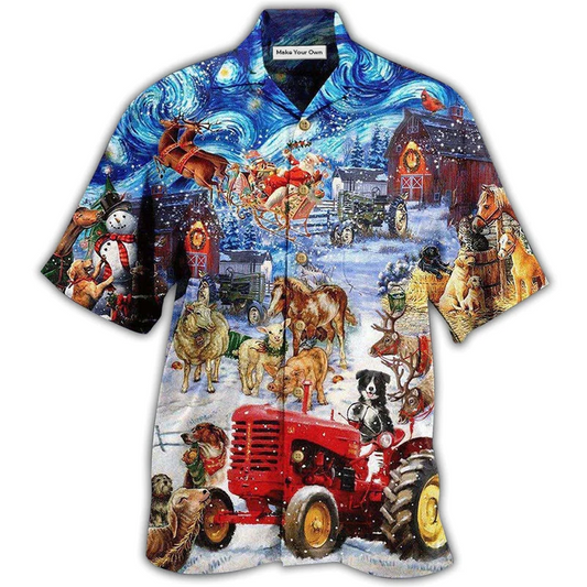 Festive Farm Christmas Hawaiian Shirt Design View For Resort Travel And Thoughtful Gifting