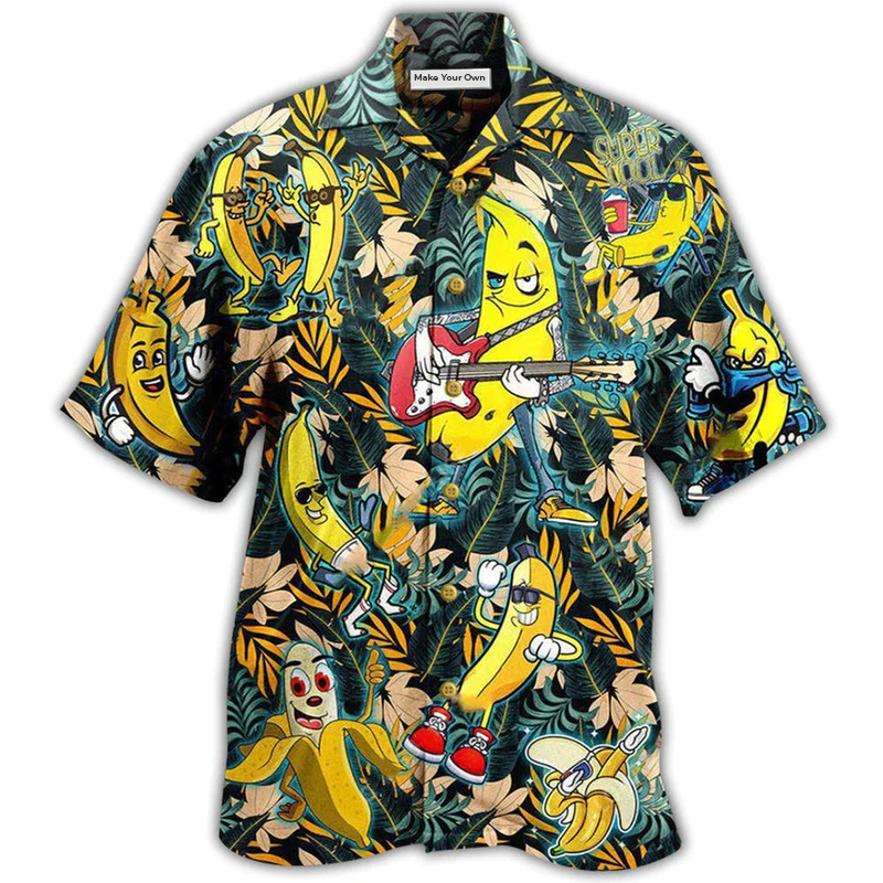 Happy Fruit Banana Hawaiian Shirt Design Detail For Sunny Adventures And Casual Wear