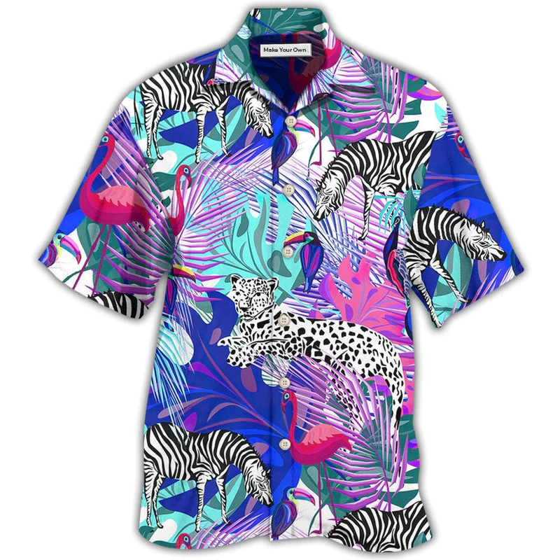 Tropical Colorful Wildlife Hawaiian Shirt For Tropical Holiday Resort Parties And Everyday Style