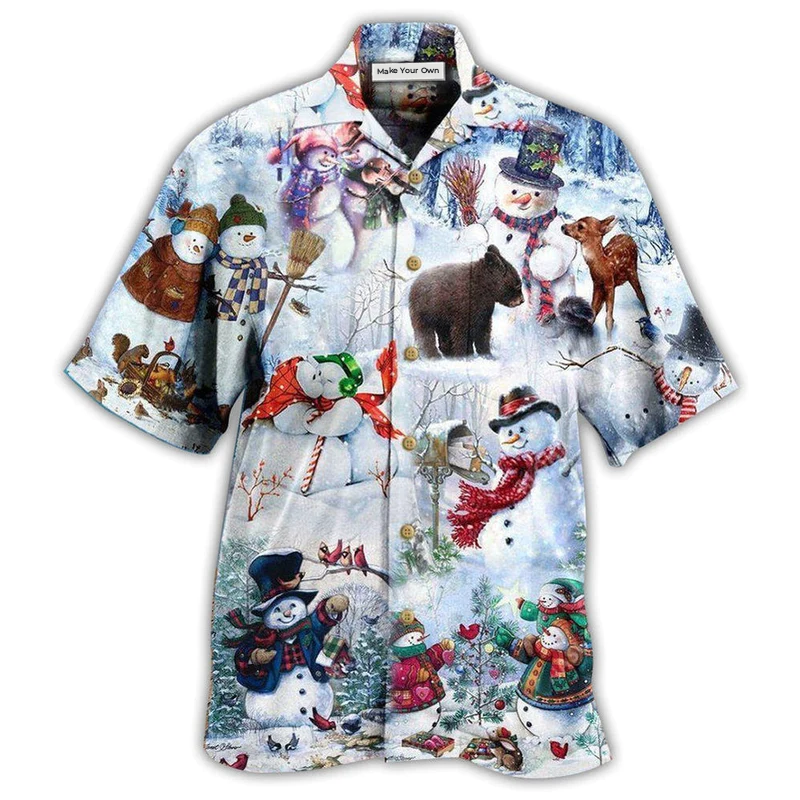 Christmas Snowman Hawaiian Shirt For Vacation Parties Beach Outings And Relaxed Daily Wear
