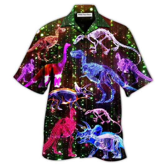 Neon Dinosaur Sparkling Ray Hawaiian Shirt Design Detail For Sunny Adventures And Casual Wear