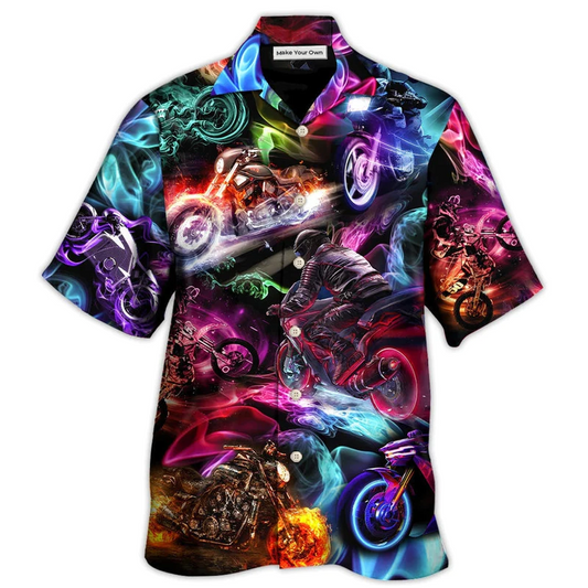 Neon Colorful Motorcycle Racing Light Hawaiian Shirt For Resort Getaways And Comfortable Summer Activities