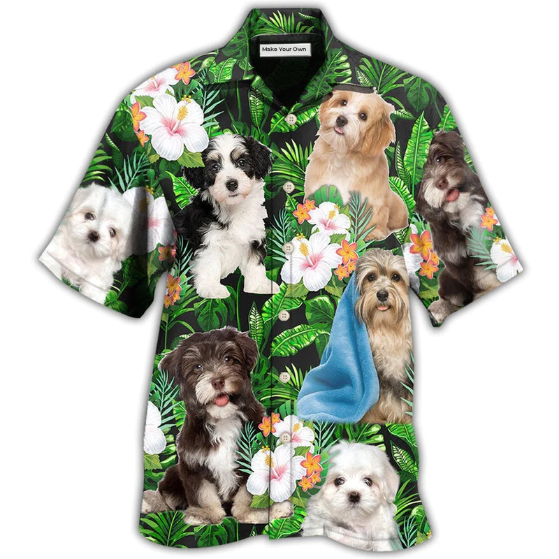 Tropical Floral Cute Dog Havanese Leaf Hawaiian Shirt For Coastal Adventures And Warm Weather Wear