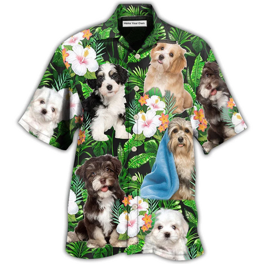 Tropical Floral Cute Dog Havanese Leaf Hawaiian Shirt For Coastal Adventures And Warm Weather Wear