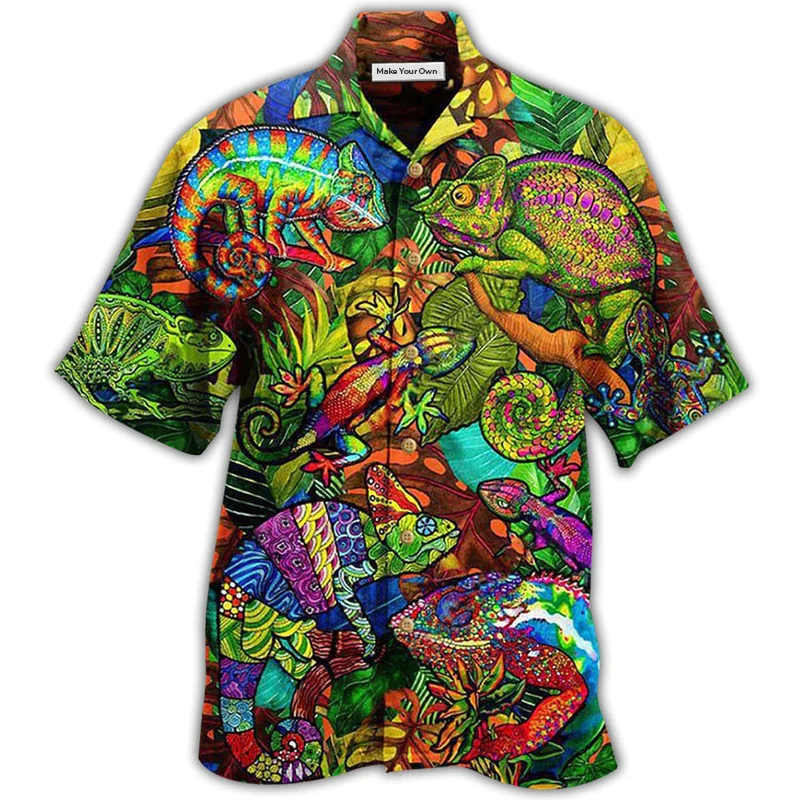 Abstract Chameleon Animals Full Hawaiian Shirt Pattern View For Lightweight Everyday Style