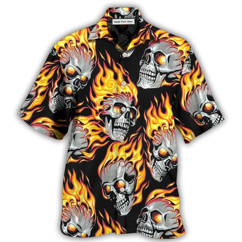 Flame Skull Hawaiian Shirt For Tropical Escapes Resort Wear And Outdoor Celebrations