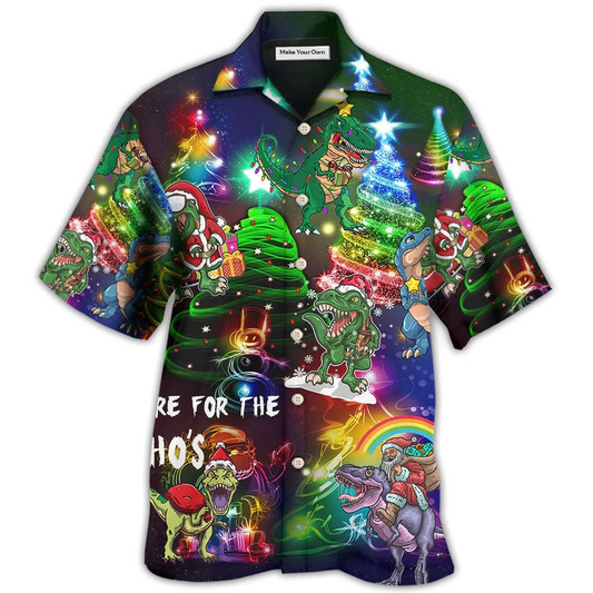 Dinosaur Bright Christmas Night Hawaiian Shirt For Vacation Days And Relaxed Coastal Outings