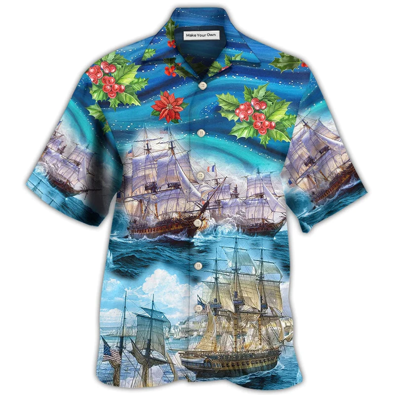 Sailing Sea Christmas Hawaiian Shirt Design View For Resort Travel And Thoughtful Gifting