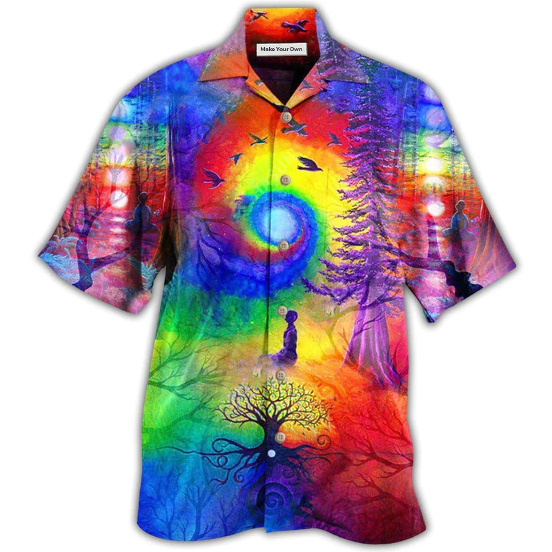 Yoga Meditation Tune Inner Universe Hawaiian Shirt Artwork Detail For Resort Trips And Outdoor Activities