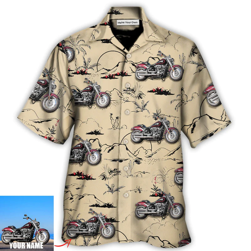 Floral Motorcycle Desert Catus Mountain Custom Photo Hawaiian Shirt Design View For Resort Travel And Thoughtful Gifting