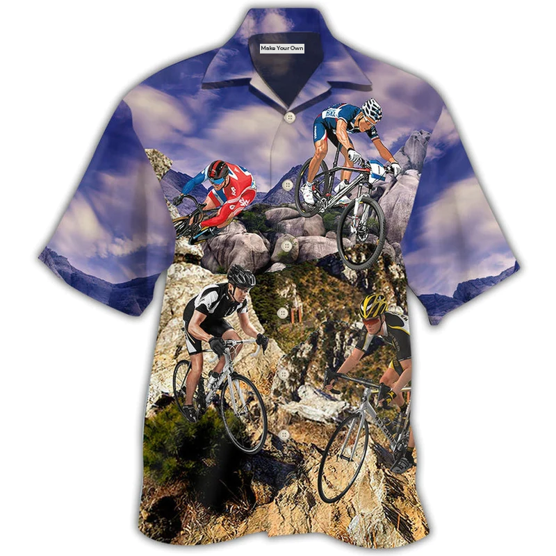 Bicycle And Mountain Landscape Hawaiian Shirt For Coastal Adventures Summer Events And Everyday Comfort