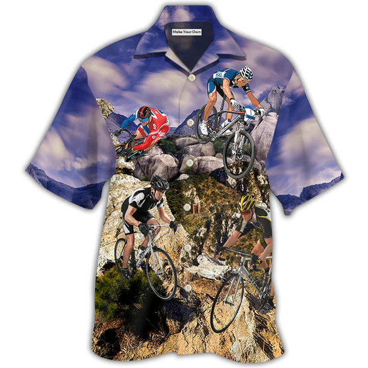 Bicycle And Mountain Landscape Hawaiian Shirt For Coastal Adventures Summer Events And Everyday Comfort