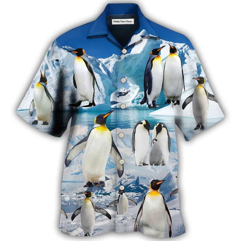Cute Penguin Snow Hawaiian Shirt Design Detail For Beach Days And Holiday Travel