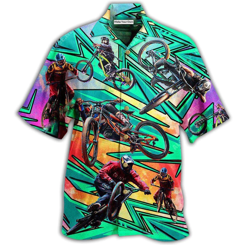 Green Bicycle Shift Mountain Hawaiian Shirt Design Detail For Sunny Adventures And Casual Wear