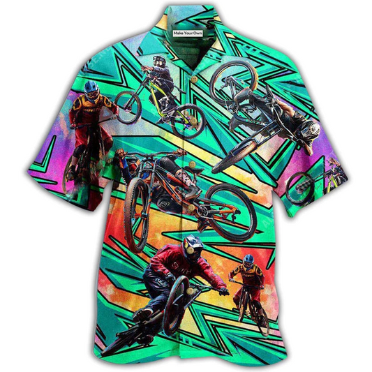 Green Bicycle Shift Mountain Hawaiian Shirt Design Detail For Sunny Adventures And Casual Wear