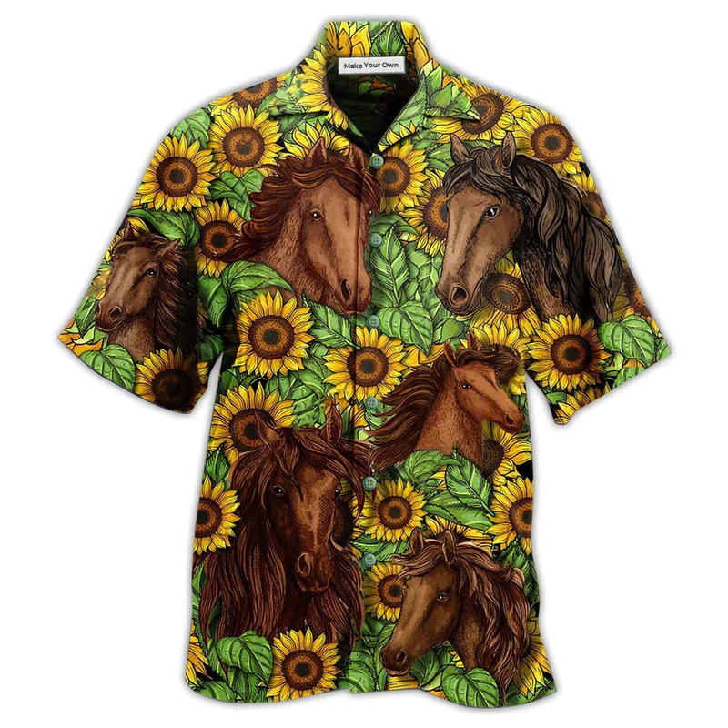 Horse Sunflower Amazing Hawaiian Shirt Pattern View For Relaxed Warm Weather Outfits