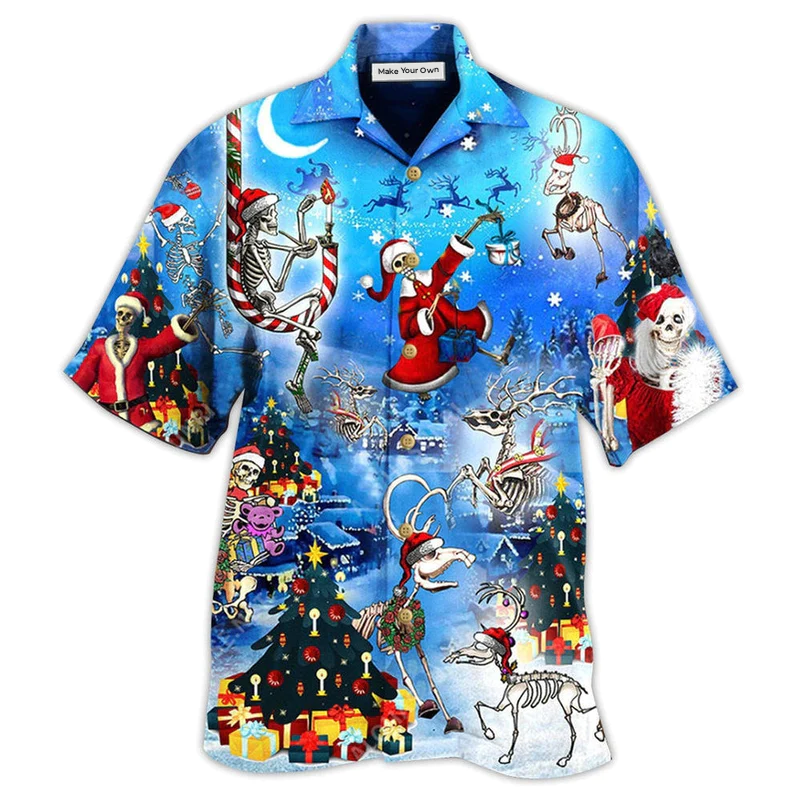 Festive Skull Christmas Night Hawaiian Shirt For Coastal Adventures And Warm Weather Wear