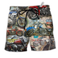 Motorcycle Is My Life Vintage Hawaiian Print Beach Shorts For Coastal Drives And Casual Style