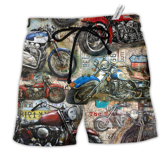 Motorcycle Is My Life Vintage Hawaiian Print Beach Shorts For Coastal Drives And Casual Style