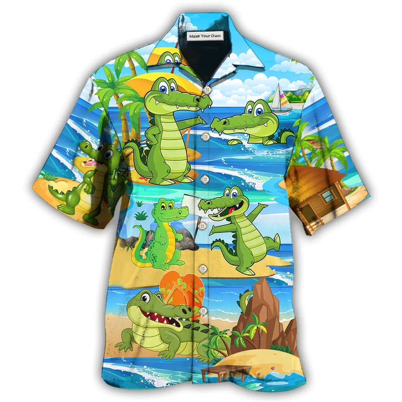 Playful Alligator Hawaiian Shirt For Tropical Travel Beach Gatherings And Comfortable Wear
