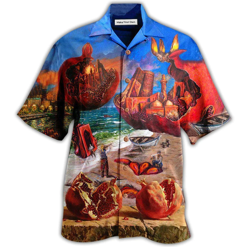 Fruit Nourish Bowl Pomegranate Sea Hawaiian Shirt For Tropical Holidays And Casual Wear
