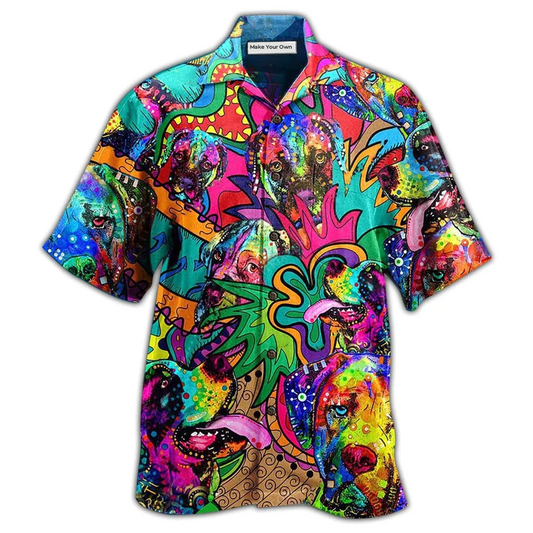 Bohemian Colorful Dogs Hawaiian Shirt Design Detail For Beach Days And Holiday Travel