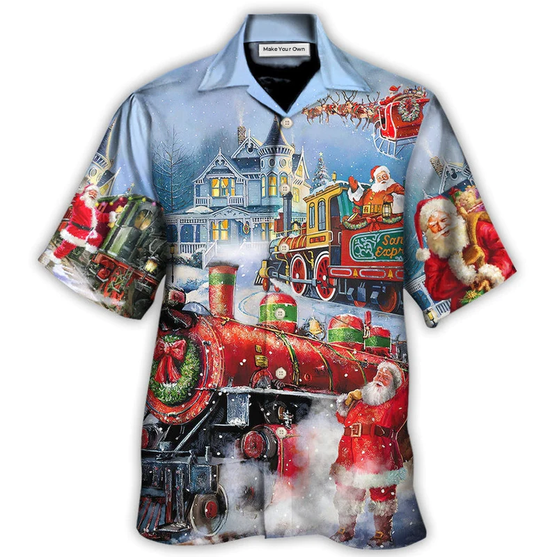 Watercolor Christmas Train Gift Hawaiian Shirt For Summer Vacation And Beach Travel