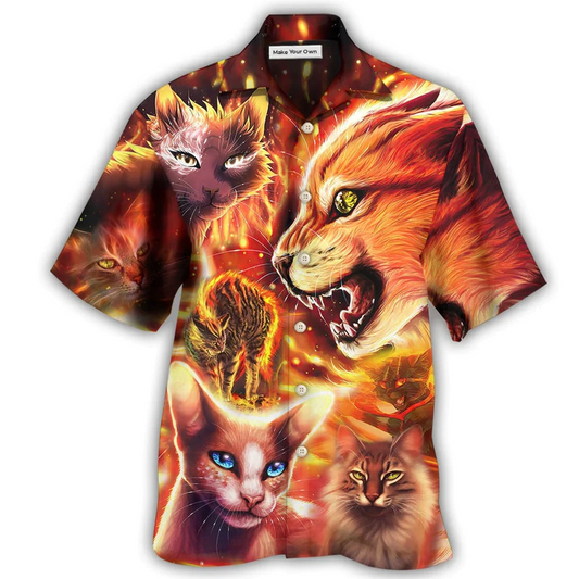 Cat Play Fire Hawaiian Shirt Pattern Detail For Summer Holidays And Outdoor Fun