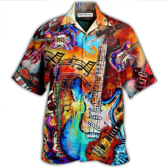 Guitar Hawaiian Shirt For Tropical Getaways Outdoor Fun And Everyday Wear