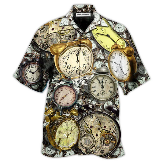 Vintage Clock Hawaiian Shirt For Summer Events Coastal Travel And Comfortable Styling