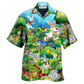 Rabbit Turtle Race Between Arrogant Hawaiian Shirt Artwork Detail For Resort Trips And Outdoor Activities