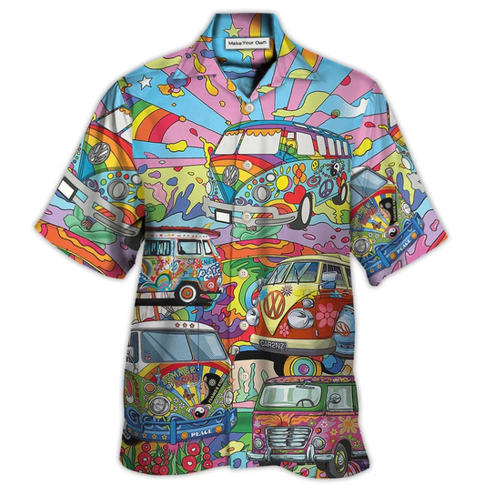 Bohemian Colorful Van Peace Hawaiian Shirt For Resort Getaways And Comfortable Summer Activities