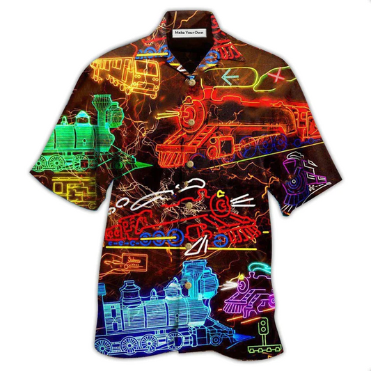 Train Hawaiian Shirt Design Detail For Sunny Adventures And Casual Wear