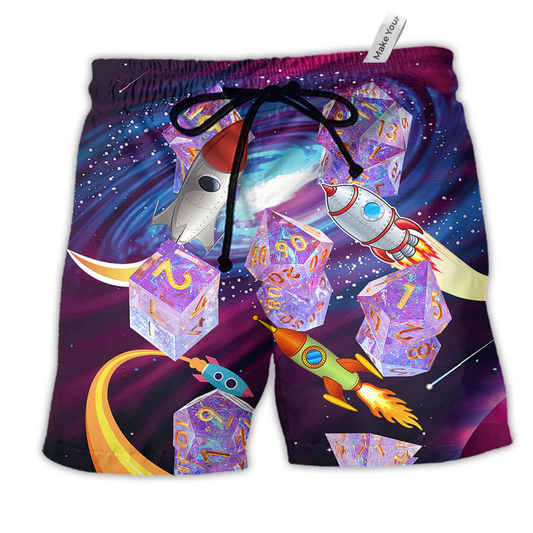 Galaxy Space Fantasy Dice Beach Shorts For Beach Days And Everyday Comfort