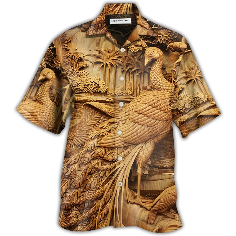 Peacock Woodcarving Hawaiian Shirt For Coastal Adventures And Warm Weather Wear