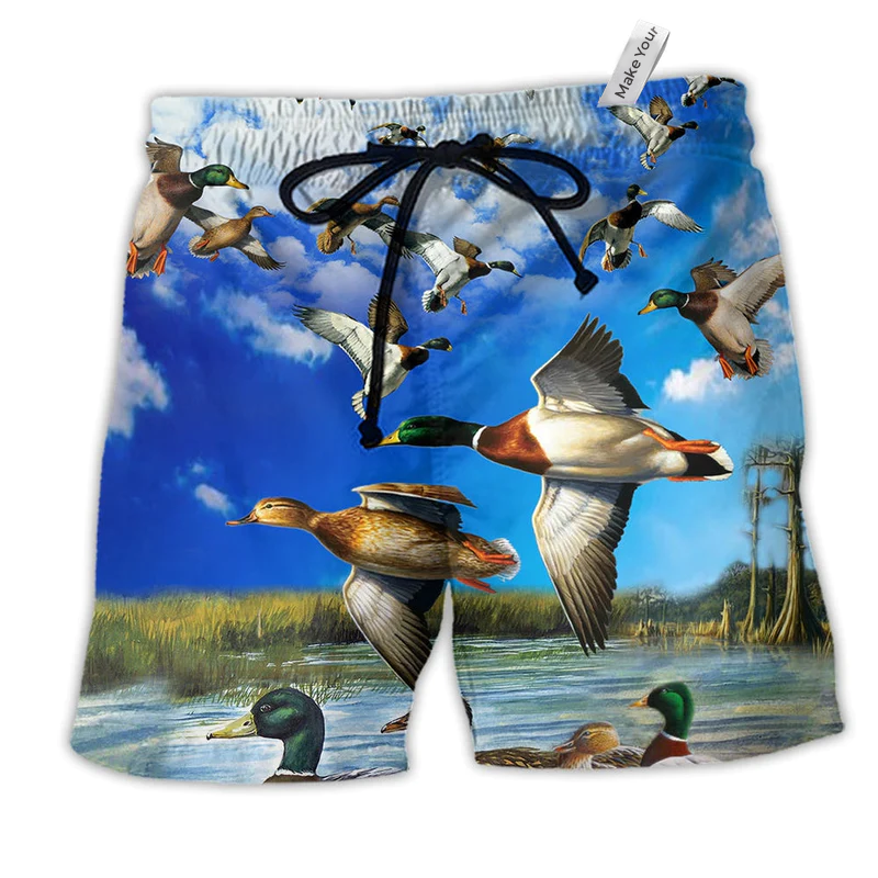 Patriotic Blue Duck Sky Beach Shorts For Casual Day Trips And Comfortable Daily Use