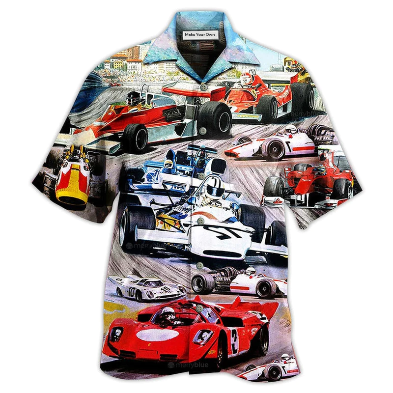 Racing Car Hawaiian Shirt For Resort Travel Summer Outings And Casual Gatherings