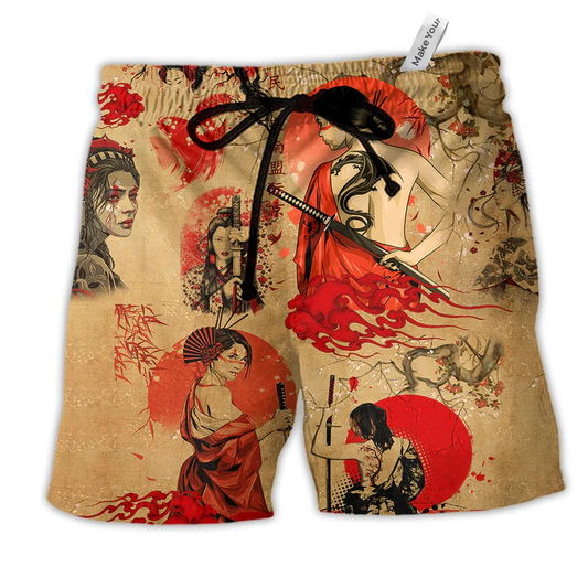 Samurai Girl Classic And Beautiful Hawaiian Beach Shorts For Weekend Adventures And Comfort