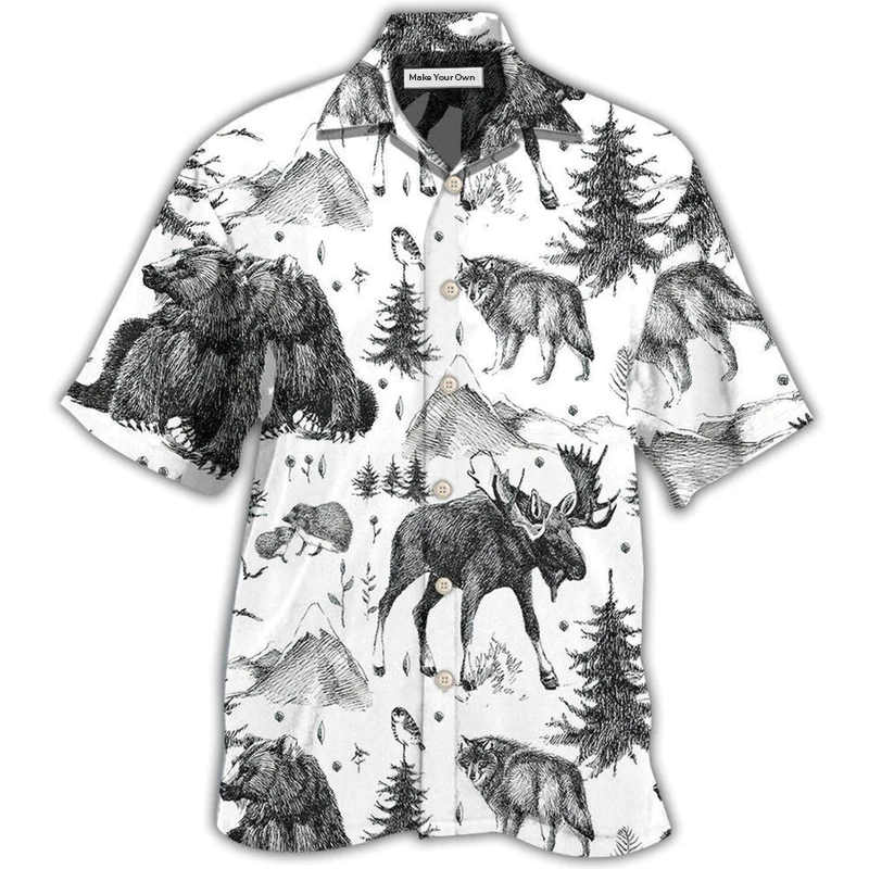 Black Wildlife Hawaiian Shirt For Beach Parties Vacation Travel And Relaxed Casual Style