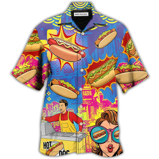 Dog Hot Pop Hawaiian Shirt Artwork Detail For Tropical Trips And Casual Outings