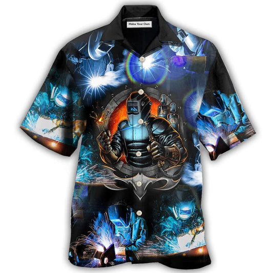 Blue Welder Hawaiian Shirt For Tropical Holiday Resort Parties And Everyday Style