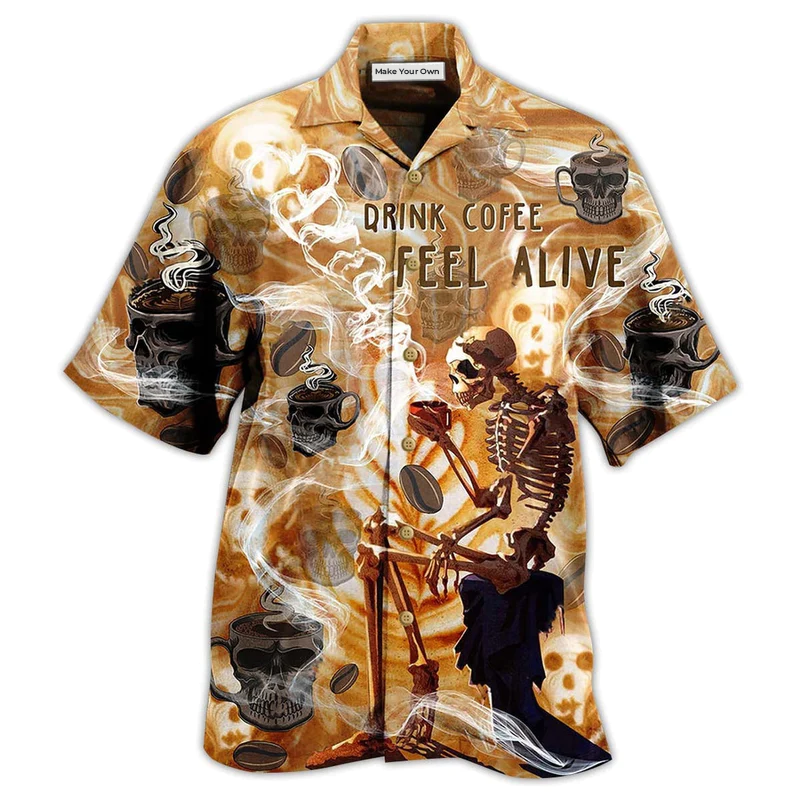 Skull And Coffee Hawaiian Shirt For Tropical Getaways Outdoor Fun And Everyday Wear