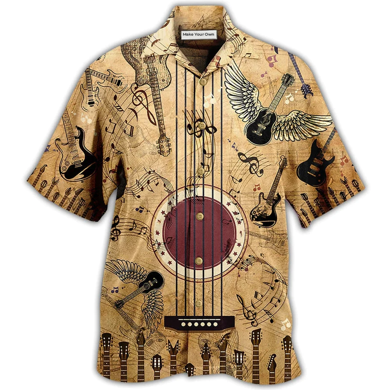 Vintage Guitar Hawaiian Shirt For Tropical Parties Vacation Travel And Casual Summer Style